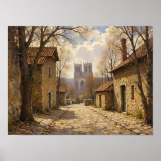 Poster Peinture à l'huile impressionniste de rue de villa