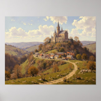 Poster Peinture à l'huile impressionniste du chemin de l'