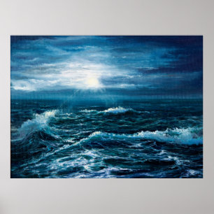 Poster  peinture à l'huile montrant les vagues de l'océan