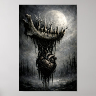 Poster Peinture à l'huile sur cœur surréaliste gothique e
