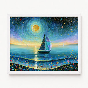 Poster Peinture à l'impasto sous la pleine lune