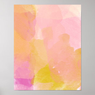 Poster Peinture abstraite aquarelle rose et or