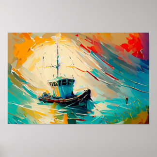 Poster Peinture Abstraite de bateau à crevettes dans une
