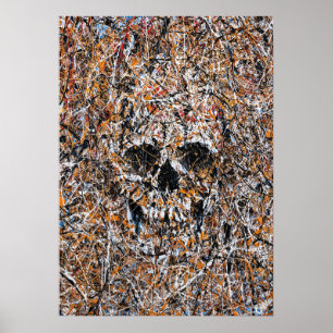 Poster Peinture abstraite de crâne qui dégouline - Art mu