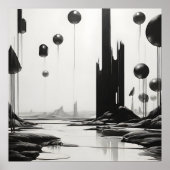 Poster Peinture Abstraite de paysage noir et blanc (Devant)