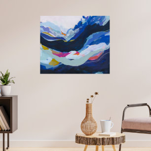 Poster Peinture Abstraite d'expressionnisme bleu moderne