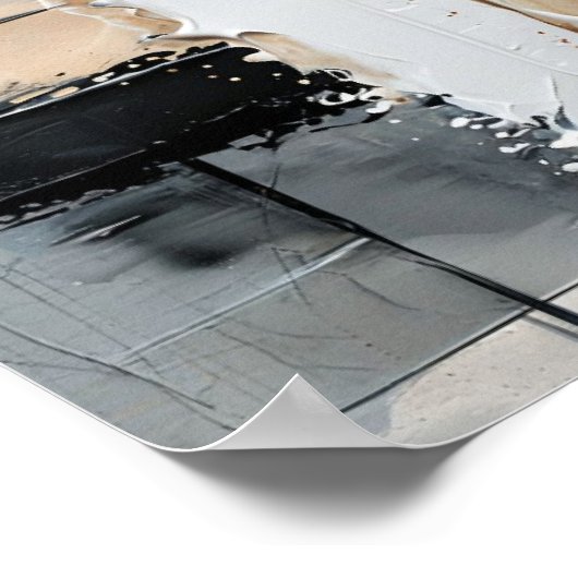 Poster Peinture Abstraite en noir, blanc et or (Coin)