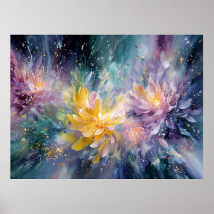 Poster Peinture Abstraite Florale Vibrante avec Explosion