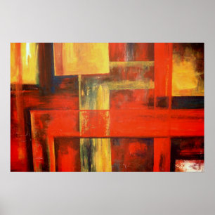 Poster Peinture Abstraite Jaune Rouge