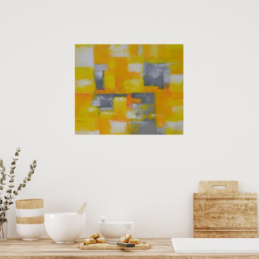 Poster peinture abstraite moderne gris jaune blanc (Cuisine)