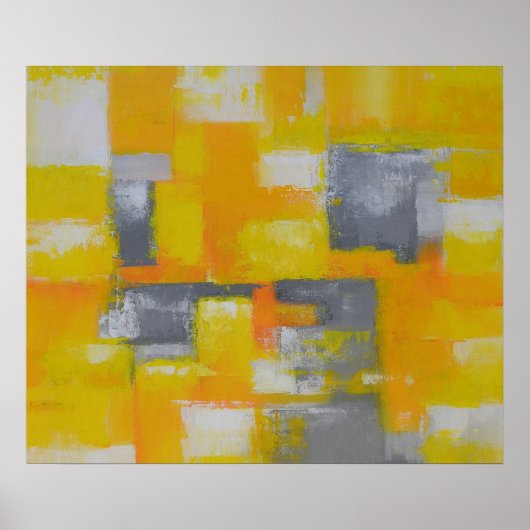 Poster peinture abstraite moderne grise jaune blanc (Devant)