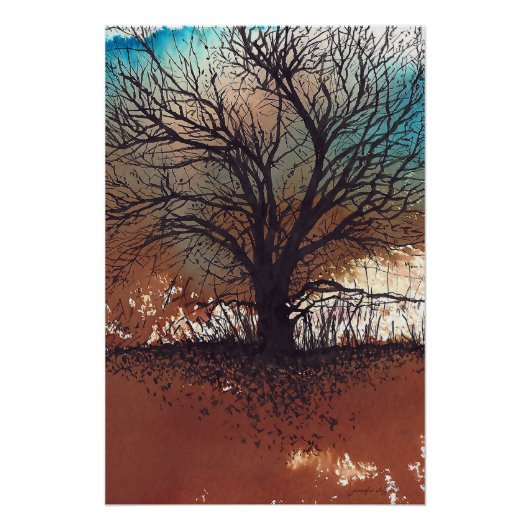 Poster Peinture Abstraite Paysage Aquarelle Encre Art (Devant)