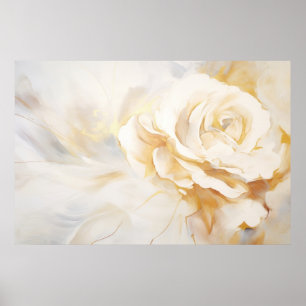 Poster Peinture Abstraite - Rose blanche et or arrière - 