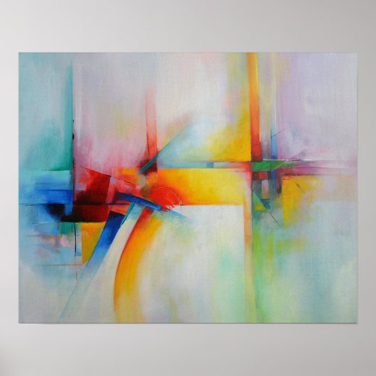 Poster Peinture Abstraite Rouge Jaune Bleu Vert (Devant)