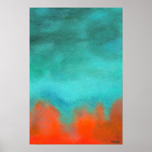 Poster peinture Abstraite, Rouge, Orange, Aqua, Turquoise (Devant)