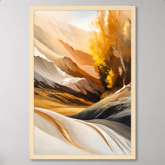 Poster Peinture Abstraite Vallée dans Gold Majestic Mount