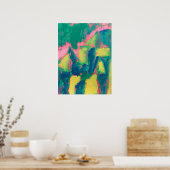 Poster Peinture Abstraite verte et rose Art Abstrait Abst (Cuisine)