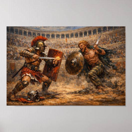 Poster Peinture acrylique de combat de gladiateurs samnit (Devant)