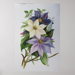 Poster Peinture acrylique de la vigne Lilac Clematis