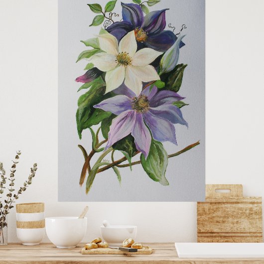 Poster Peinture acrylique de la vigne Lilac Clematis (Cuisine)