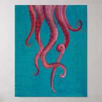 Poster Peinture Acrylique Tentacles De Pieuvre Ros