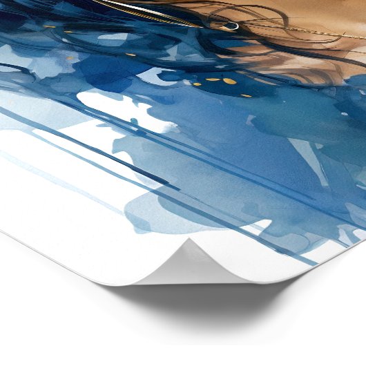 Poster Peinture afro-américaine en bleu et jaune (Coin)