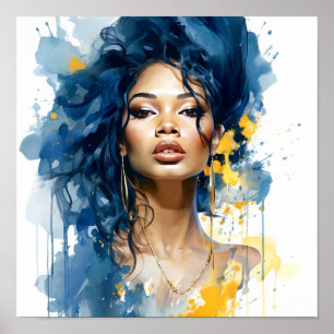 Poster Peinture afro-américaine en bleu et jaune