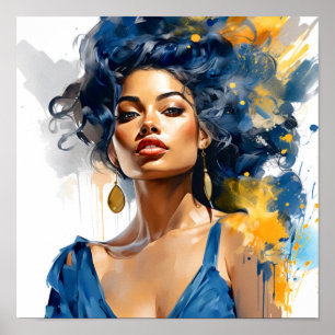 Poster Peinture afro-américaine en bleu et jaune
