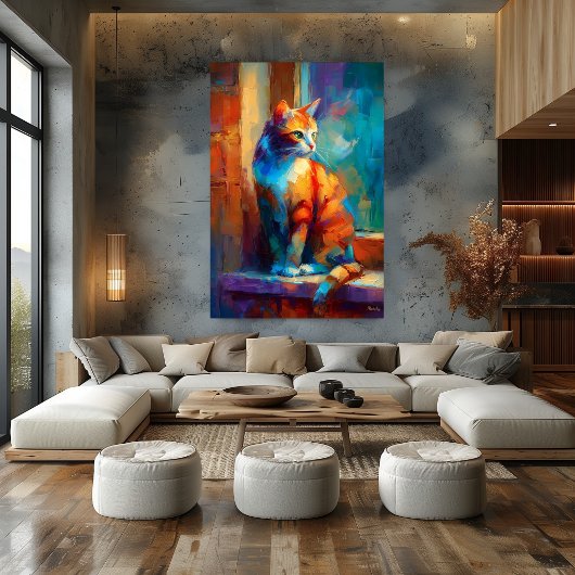 Poster Peinture Animale De Chat Impressionniste Colorée