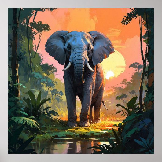 Poster Peinture animée sur la faune des éléphants du couc (Devant)