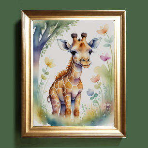 Poster Peinture aquarelle bébé girafe chambre enfant 5:4