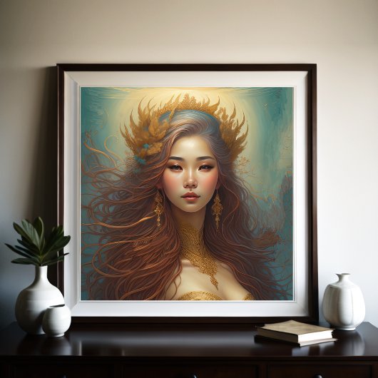 Poster Peinture aquarelle belle asiatique femme