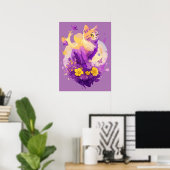 Poster Peinture aquarelle de chat mignon avec flore (Bureau à domicile)