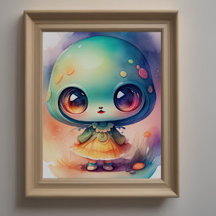Poster Peinture aquarelle de Chibi Alien