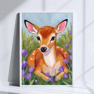 Poster Peinture aquarelle de faon animal de cerf bébé