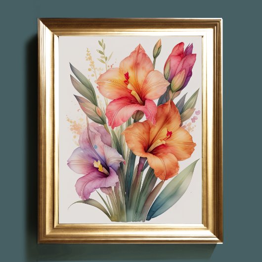 Poster Peinture aquarelle de Gladiolas II