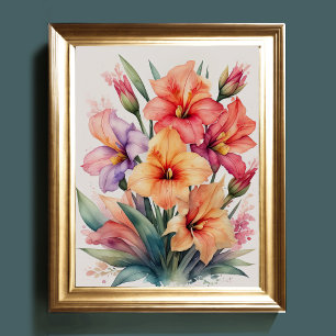 Poster Peinture aquarelle de Gladiolas VI