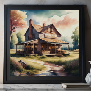 Poster Peinture aquarelle de la boutique de pays antique
