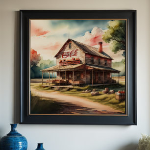 Poster Peinture aquarelle de la boutique de pays antique