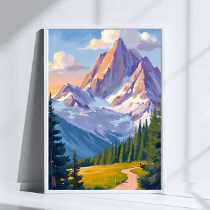 Poster Peinture aquarelle de la chaîne de montagnes de la