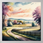 Poster Peinture aquarelle de la ferme (Devant)