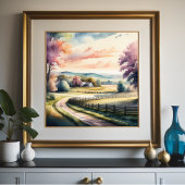 Poster Peinture aquarelle de la ferme