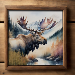 Poster Peinture aquarelle de la nature de l'orignal