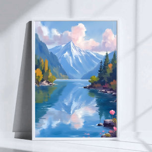 Poster Peinture aquarelle de la nature des montagnes du l