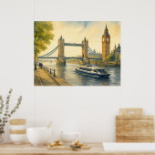 Poster Peinture aquarelle de la Tamise moderne de Londres (Cuisine)