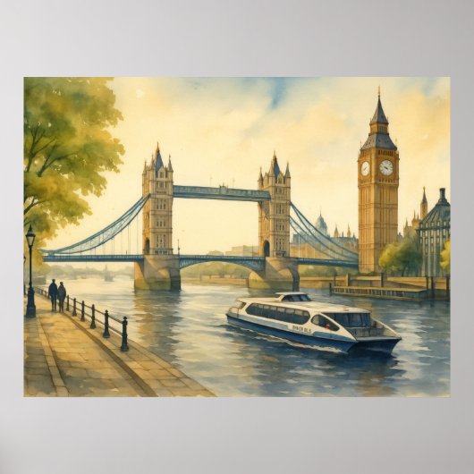 Poster Peinture aquarelle de la Tamise moderne de Londres (Devant)