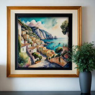 Poster Peinture aquarelle de la ville méditerranéenne eur