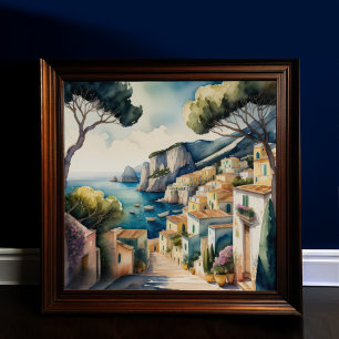 Poster Peinture aquarelle de la ville méditerranéenne eur