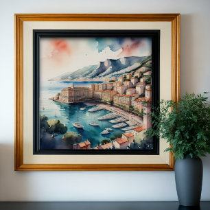 Poster Peinture aquarelle de la ville méditerranéenne eur