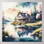 Poster Peinture aquarelle de Lake House (Devant)